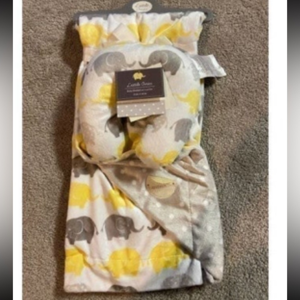 Elephant Baby blanket travel pillow Set - Yellow and Gray unisex